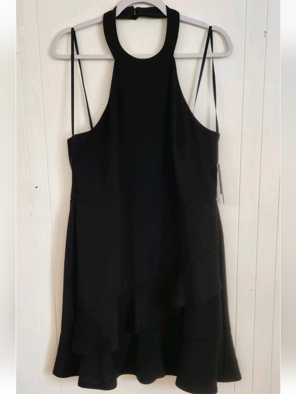 City Triangles Zippered Halter Mini Dress w/ Ruffle Accent Black, Sz 17